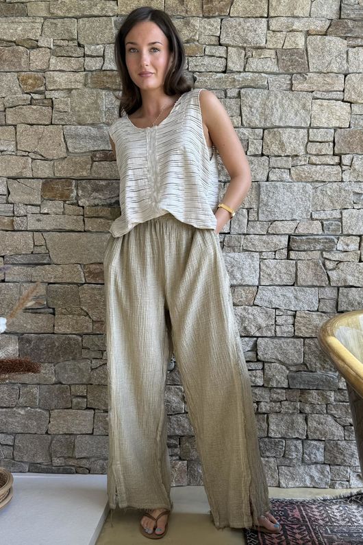Rustic Nature Bubble Cotton Split Kick Pant Washed Oat
